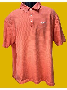 Nike Golf Polo Tiger Woods Collection Dry-Fit Orange Stripe Mens Polo Shirt XL